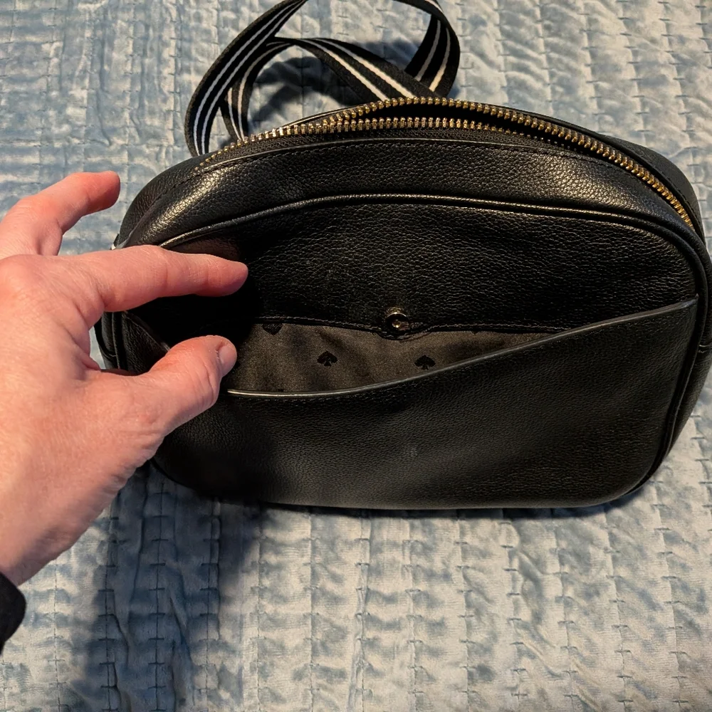 Kate Spade Black Leather Crossbody with Striped Strap - Picture 5 of 6